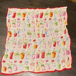 Vintage Silk Scarf Flowers in Flower Pots Gardening Theme by ECHO